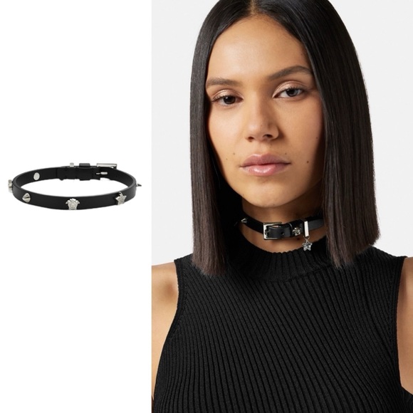 NWT Versace Studded Leather Chocker, Black New in Box - Picture 1 of 10